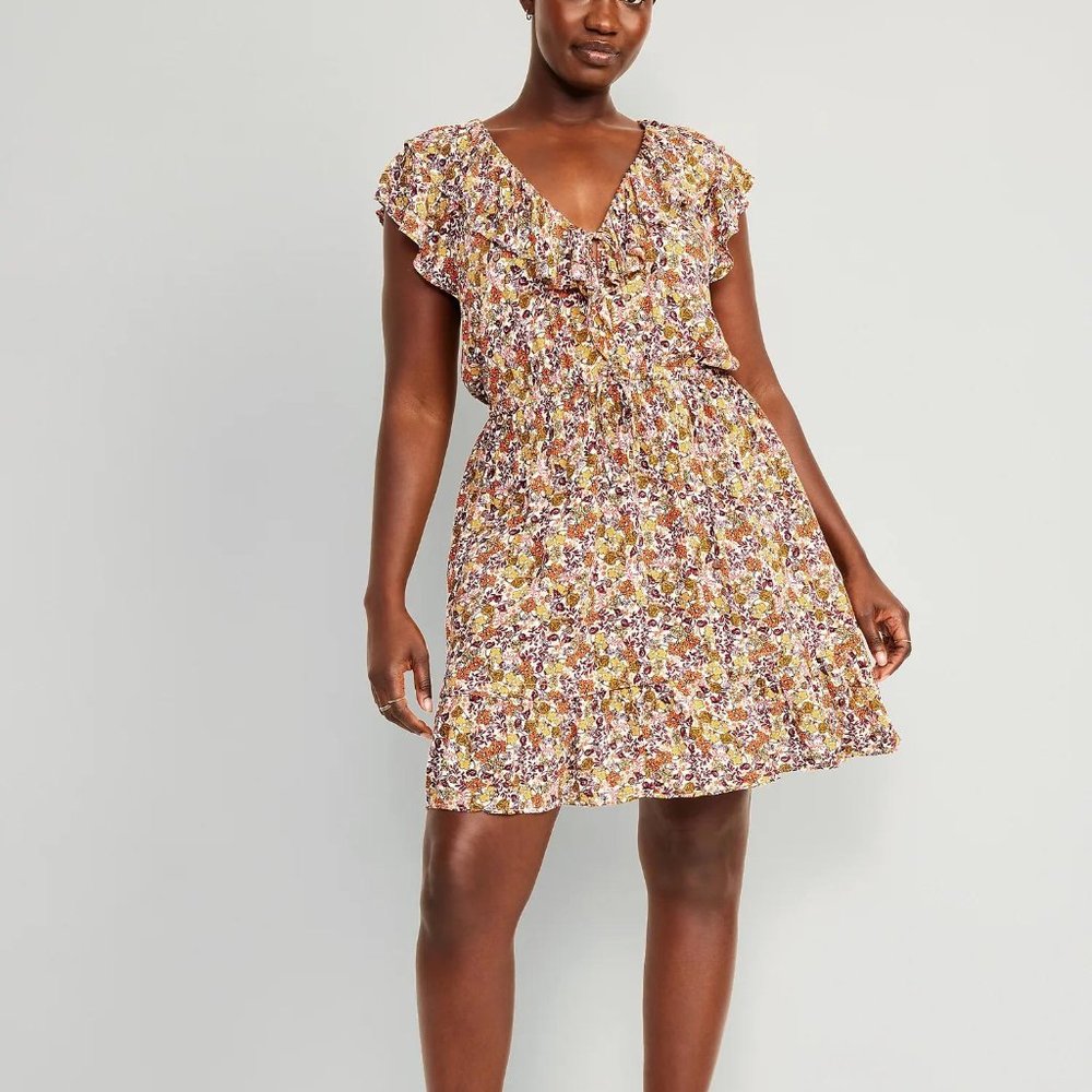 NWT Old Navy Waist-Defined Flutter-Sleeve Floral Mini Dress for Women - Picture 2 of 6